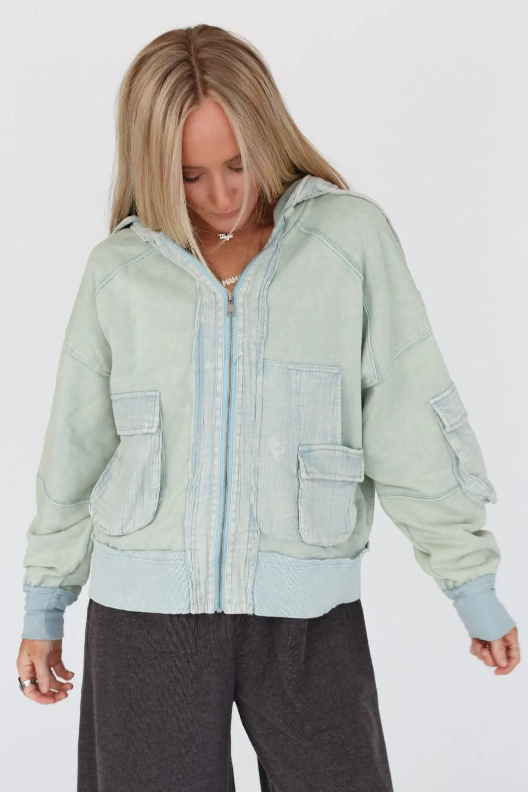 Adventure Awaits Hooded Jacket - Washed Blue