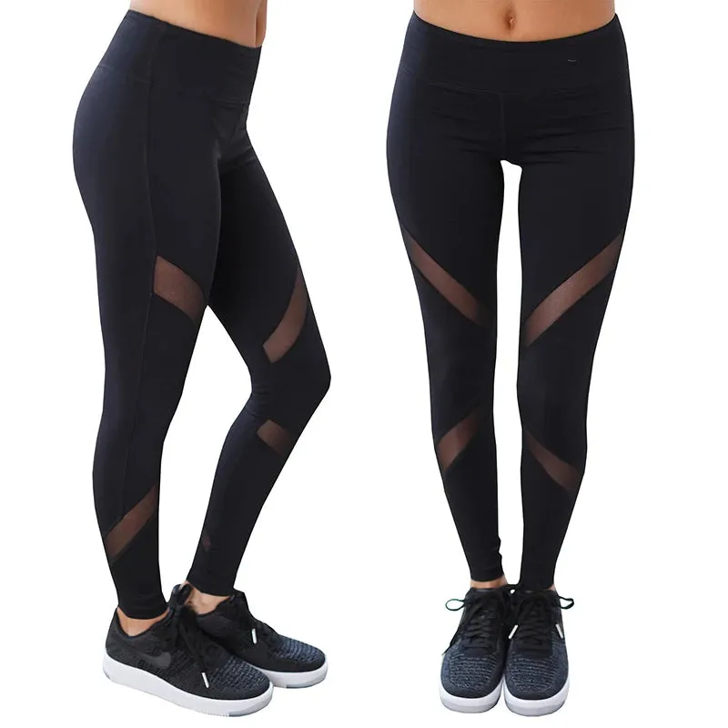 Black Mesh Yoga Pants High Waist Elastic Fitness Leggings