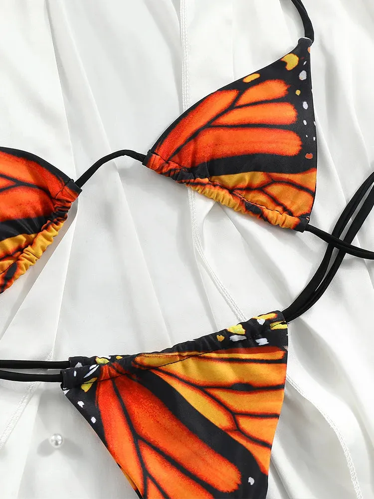 Butterfly Print Triangle Bikini Set