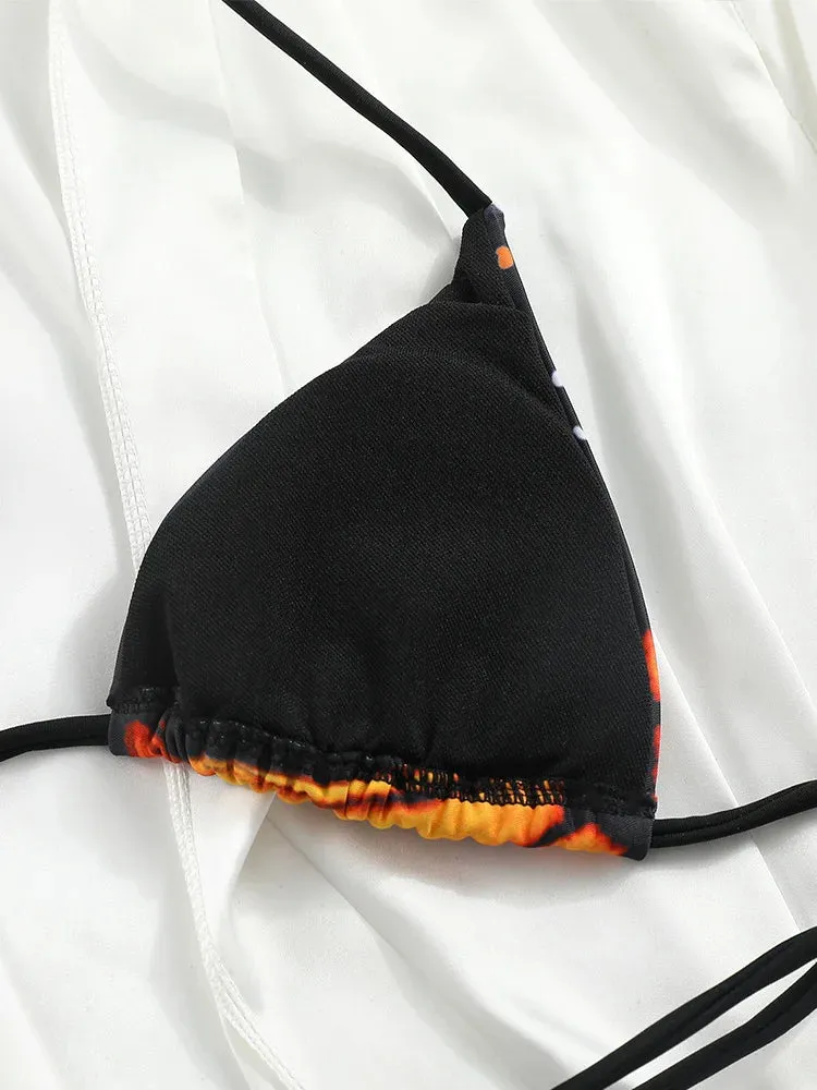 Butterfly Print Triangle Bikini Set