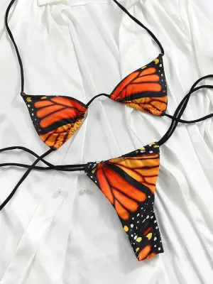 Butterfly Print Triangle Bikini Set