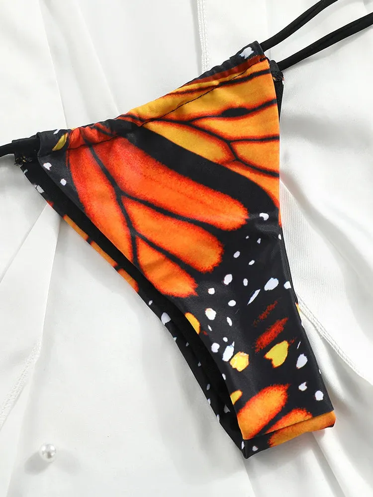 Butterfly Print Triangle Bikini Set