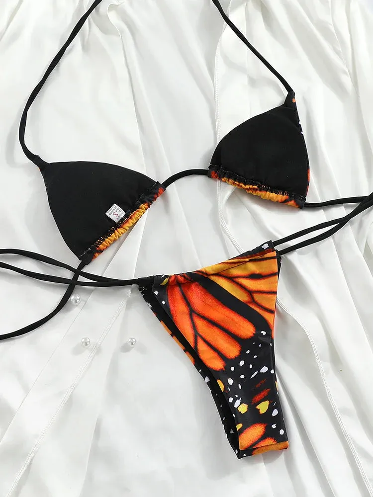 Butterfly Print Triangle Bikini Set