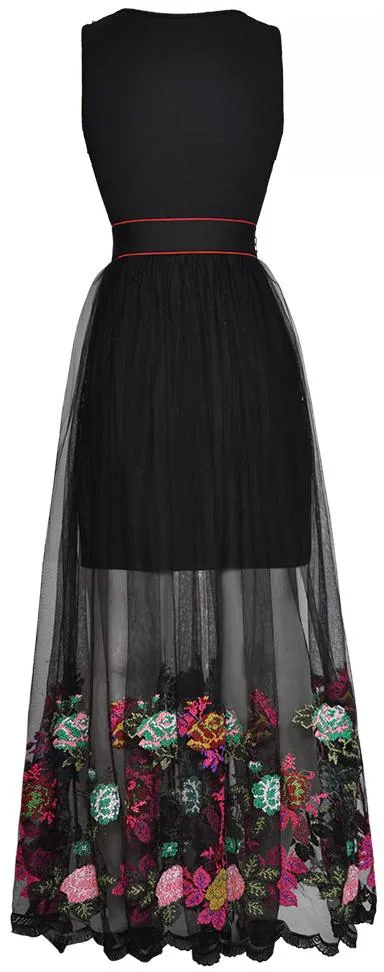 Embellished Dress with Embroidered Tulle Skirt