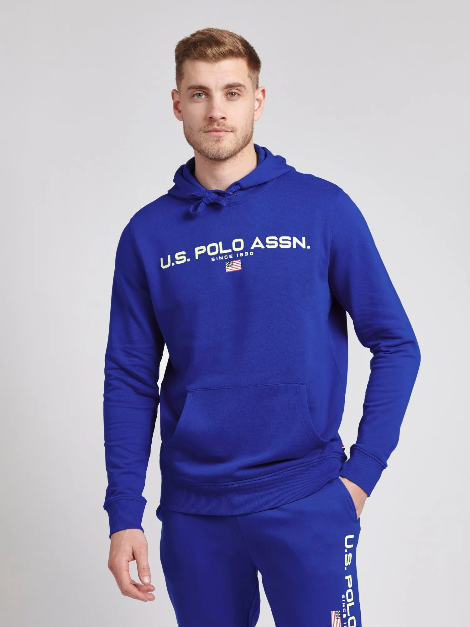 Mens Block Flag Graphic Hoodie in Classic Blue