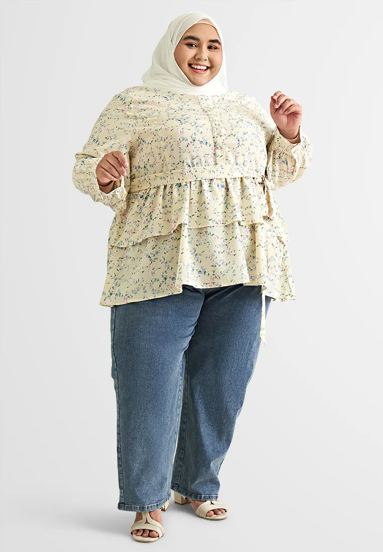 Oliana Tropical Escape Floral Peplum Top
