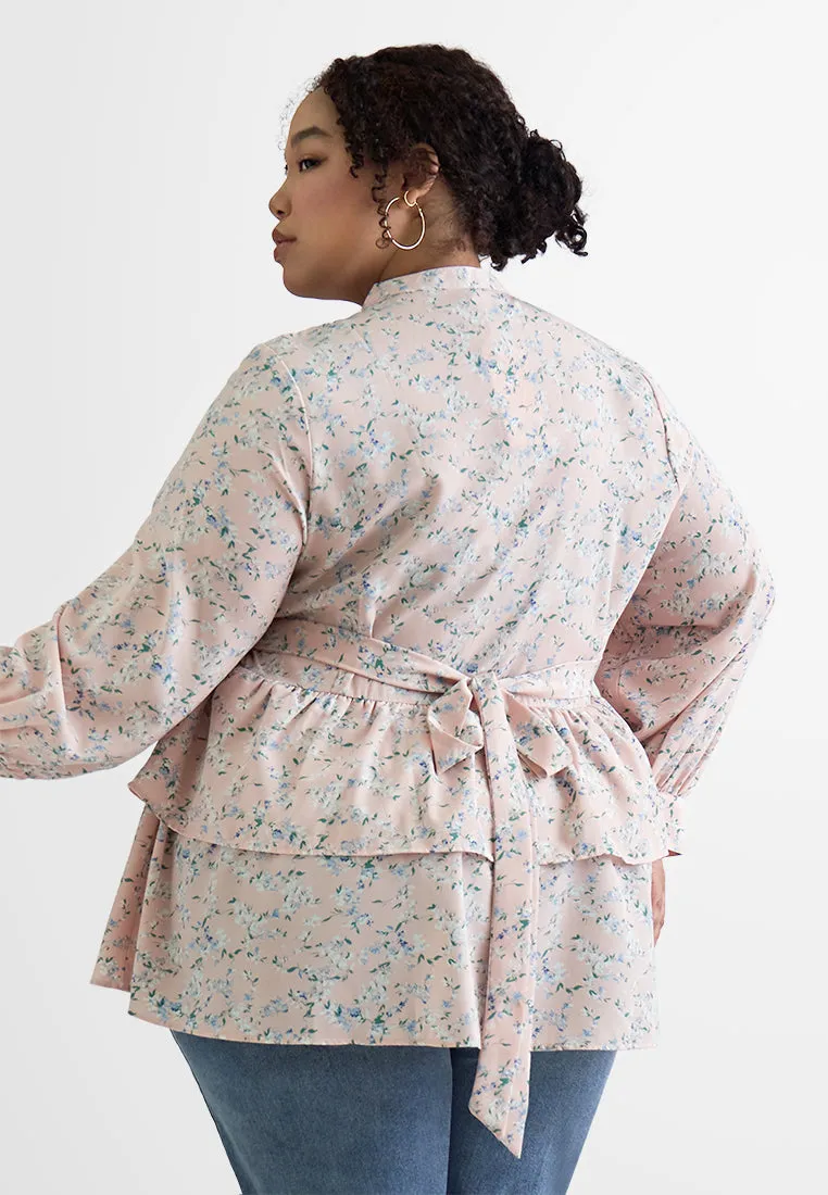 Oliana Tropical Escape Floral Peplum Top