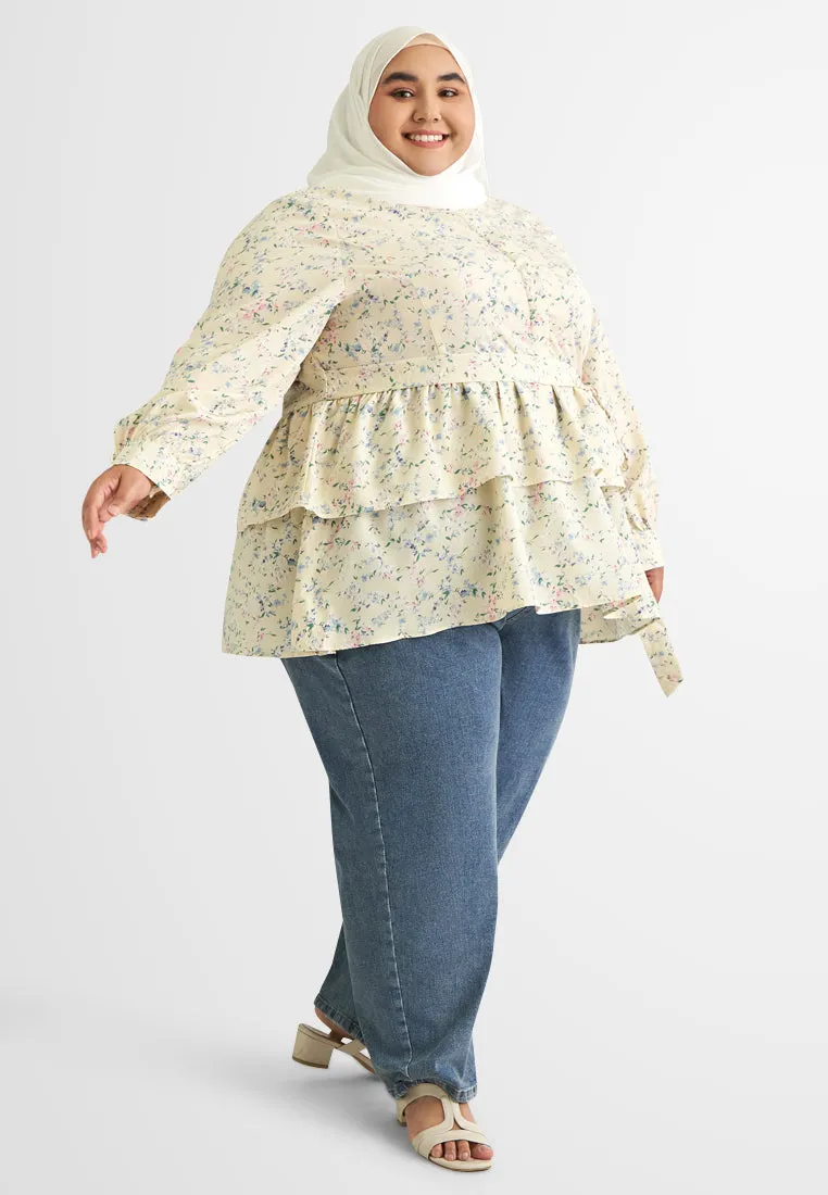 Oliana Tropical Escape Floral Peplum Top