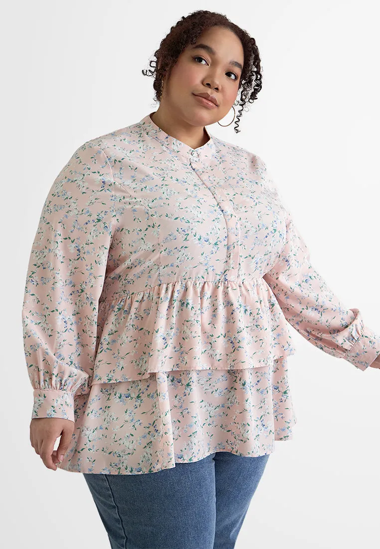Oliana Tropical Escape Floral Peplum Top