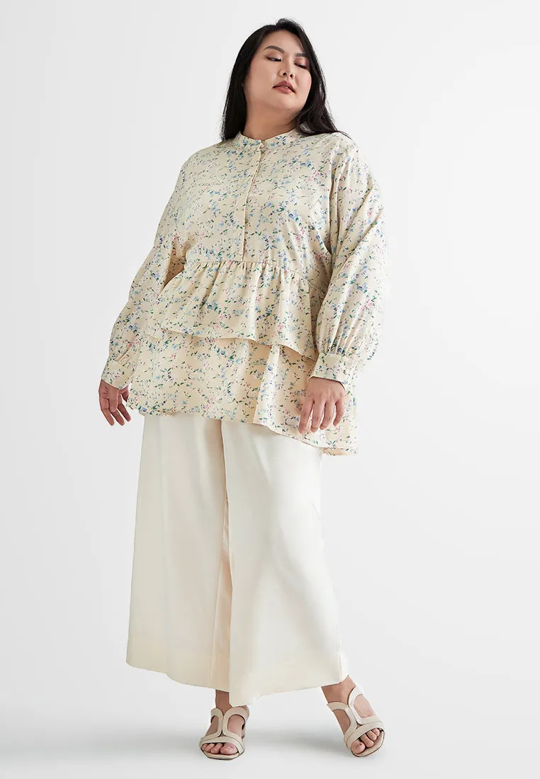 Oliana Tropical Escape Floral Peplum Top