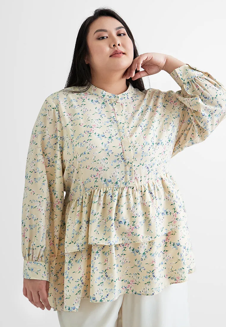 Oliana Tropical Escape Floral Peplum Top