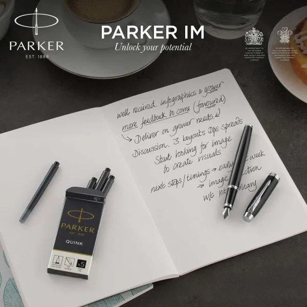 Parker IM Dark Espresso Chrome Trim Rollerball & Fountain Pen Set