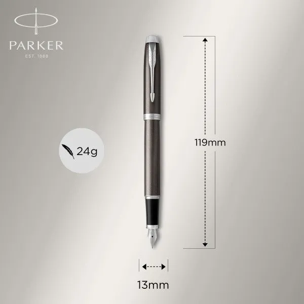 Parker IM Dark Espresso Chrome Trim Rollerball & Fountain Pen Set