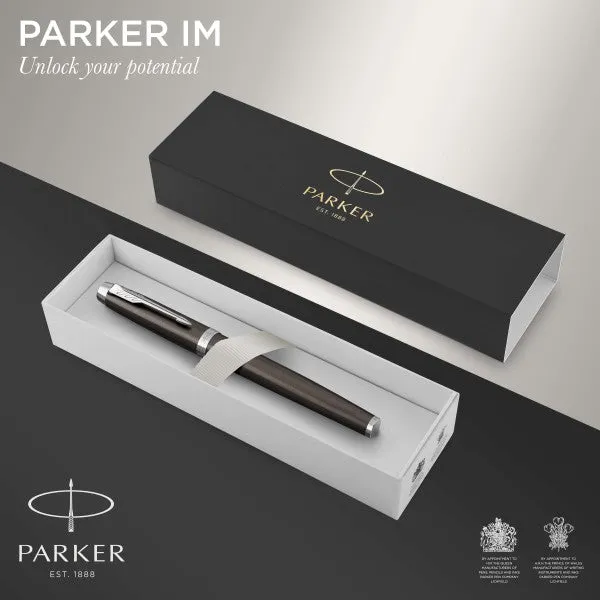 Parker IM Dark Espresso Chrome Trim Rollerball & Fountain Pen Set
