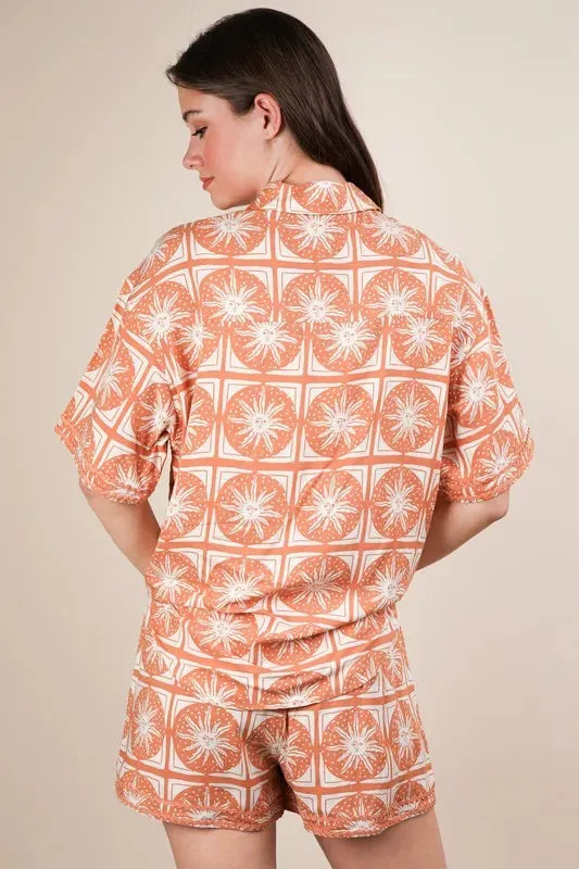 Terracotta Tropical Tile Print Shirt & Shorts Set