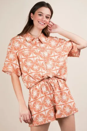 Terracotta Tropical Tile Print Shirt & Shorts Set