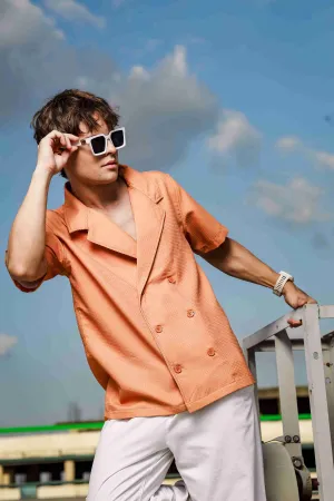 Textured Camel Korean Notched Lapel Collar Resort Shirt