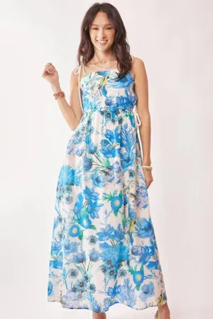 Tropical Boho Blue Floral Cut Out Maxi Dress