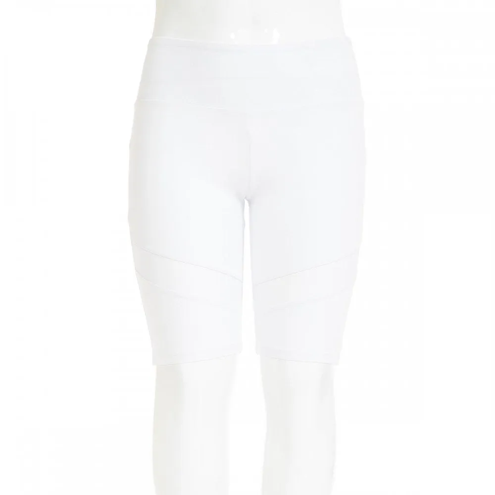 Women's High Waisted Body Contour Biker Shorts with Diagonal Mesh Inset