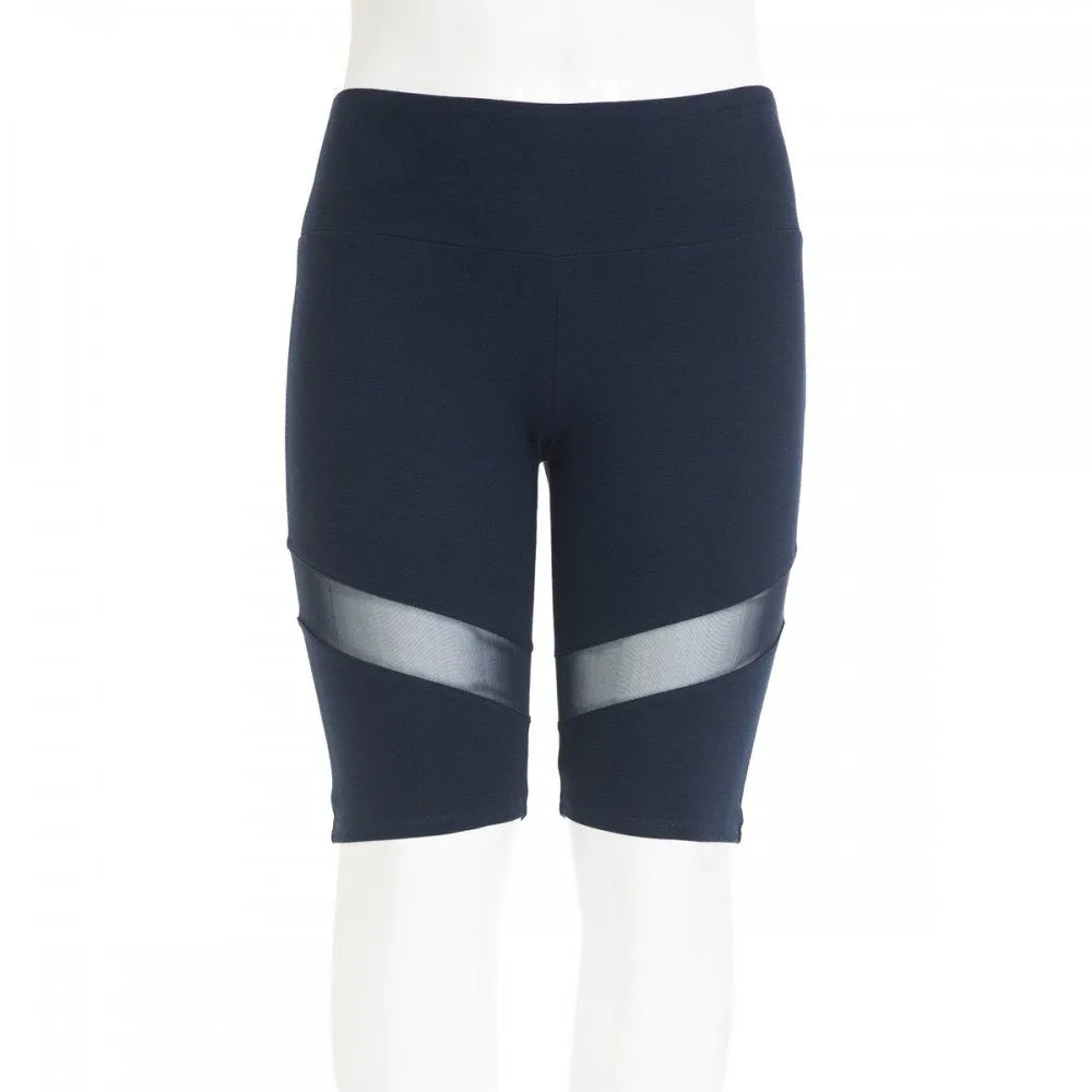 Women's High Waisted Body Contour Biker Shorts with Diagonal Mesh Inset