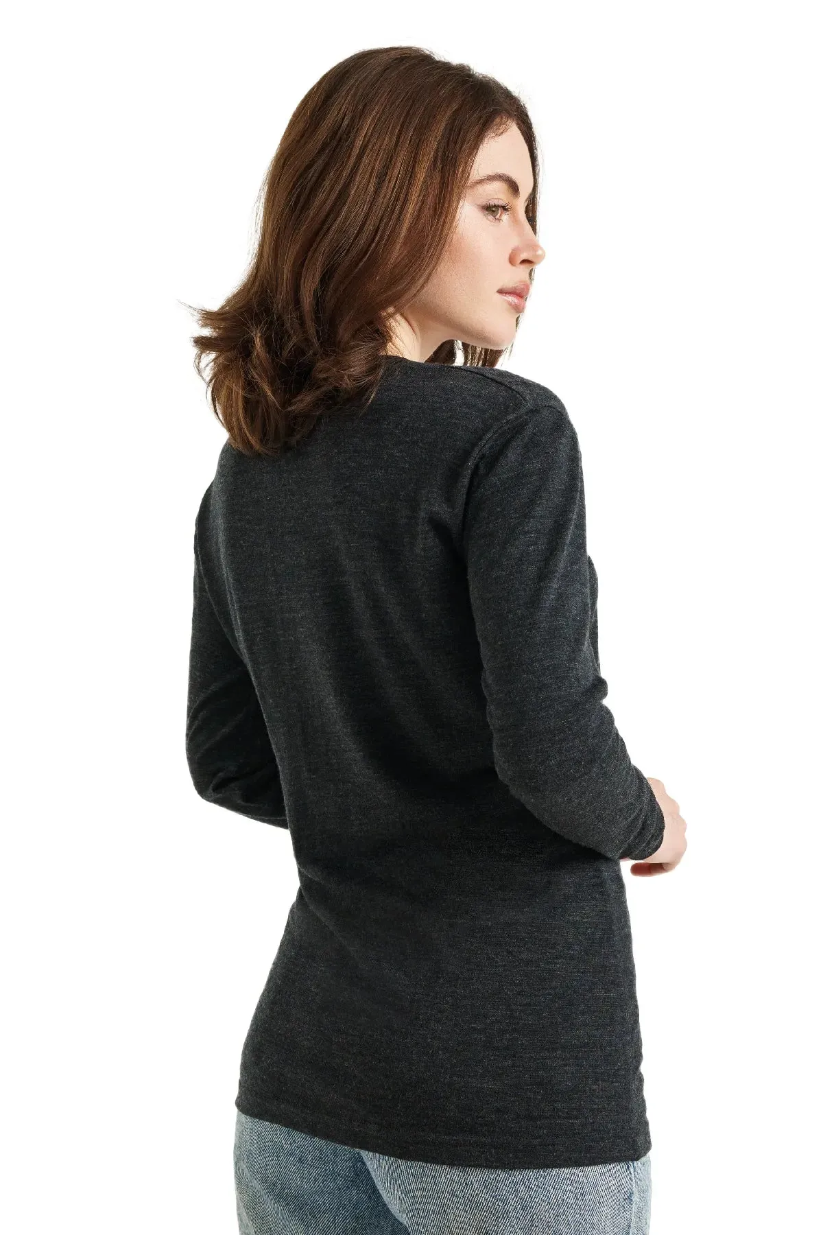 Women's Merino Long Sleeve 165 Charcoal V-neck