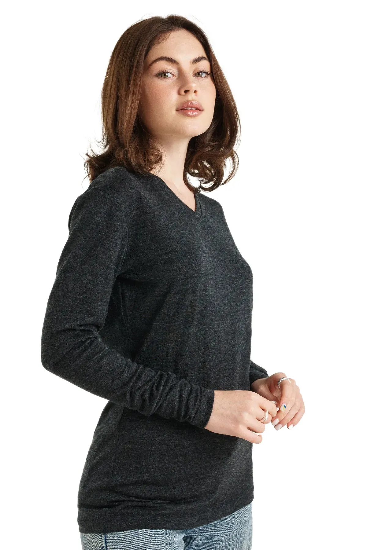 Women's Merino Long Sleeve 165 Charcoal V-neck